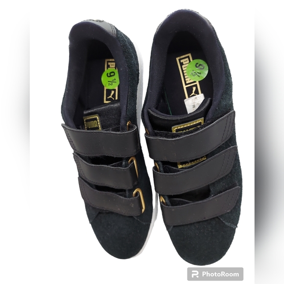 Puma Shoes - PUMA Basket Strap Velcro Sneakers Black Women's Size 9 1/2